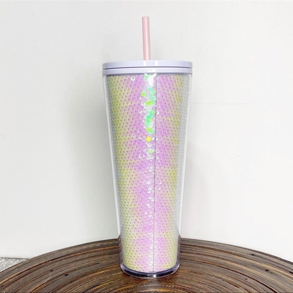 Starbucks White Pink Sequin Tumbler Cup Venti Cold Cup Nwt - Picture 3 of 6